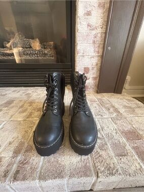 Divided Black Platform Combat Boots